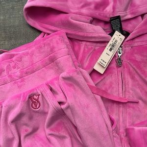 Victoria Secret Pink Velour Tracksuit Set Jacket + Jogger Pants Women’s XS